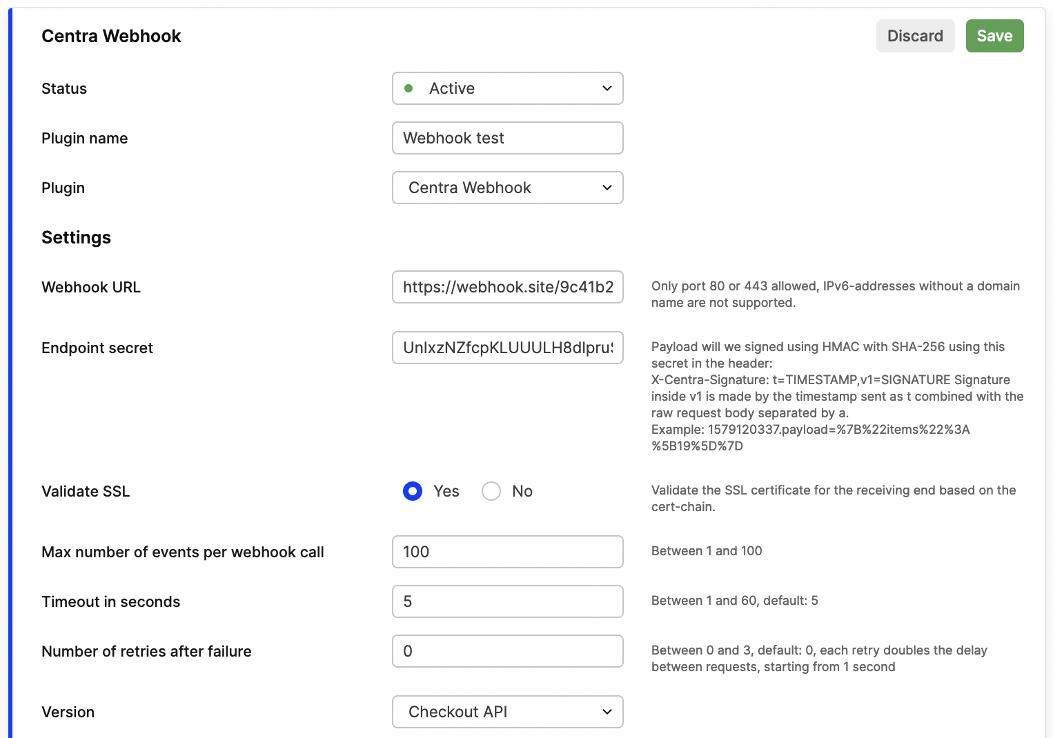 Centra webhooks